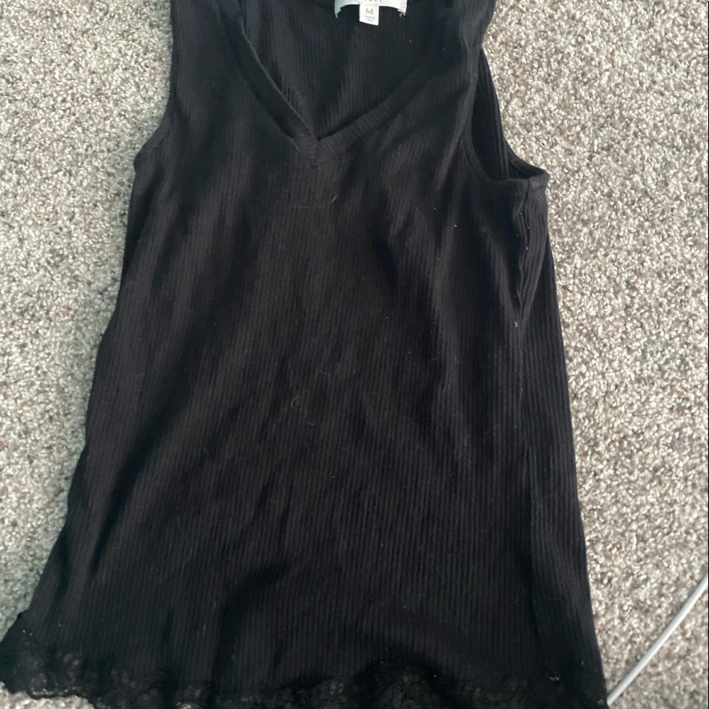 Black V-Neck Tank Top with Lace Bottom
